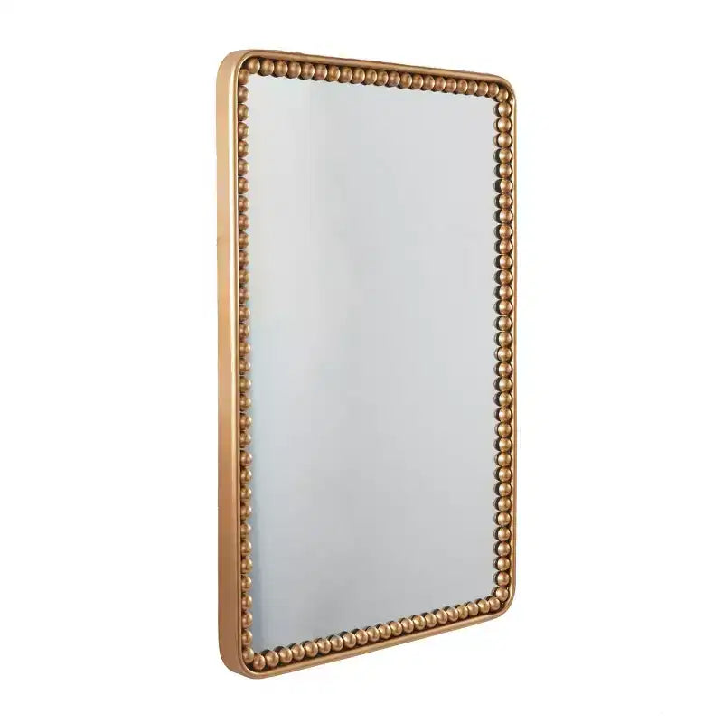 Miroir mural en métal avec détails perlés doré rectangulaire moderne décoratif