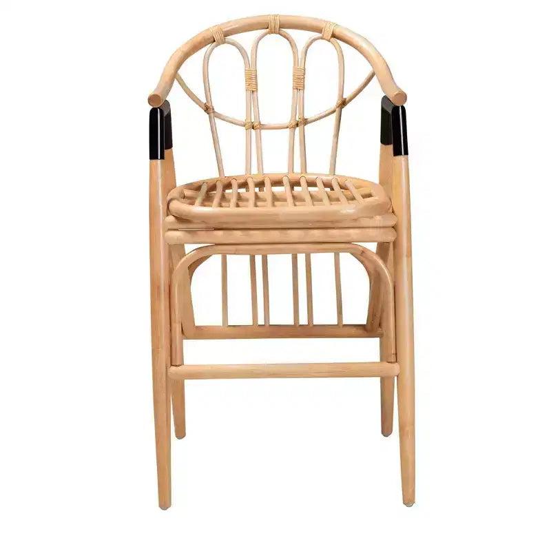 bali & pari Cyntia Rattan Counter Height Barstool Natural Brown/Black: Handcrafted Bohemian Style Metal Accents