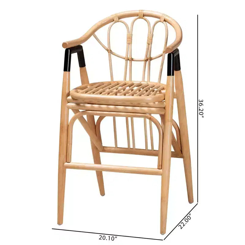 Tabouret de bar en rotin hauteur comptoir marron/noir naturel : Bohème fait main