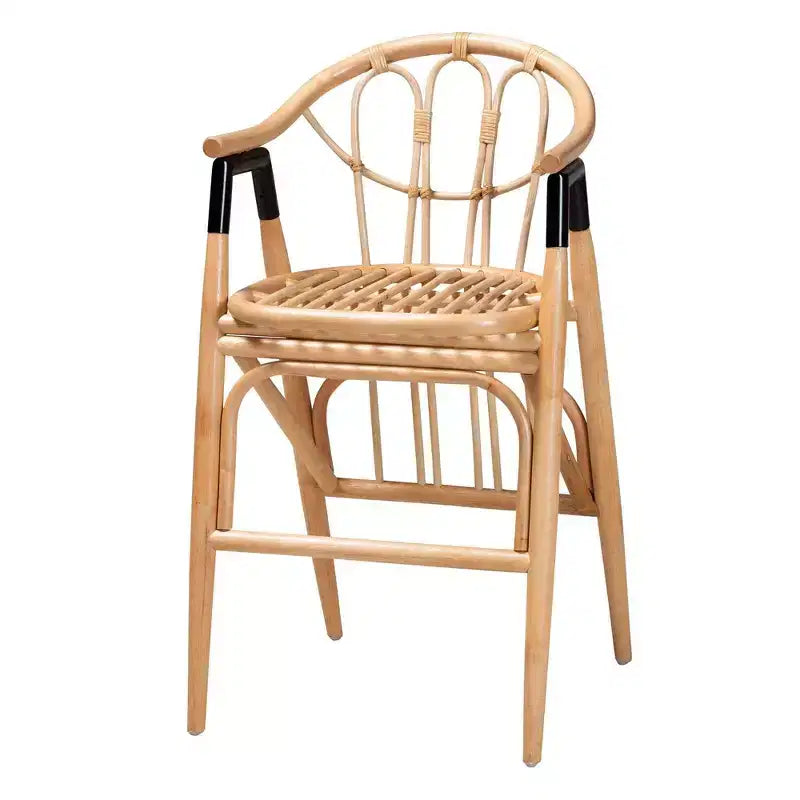 Tabouret de bar en rotin hauteur comptoir marron/noir naturel : Bohème fait main