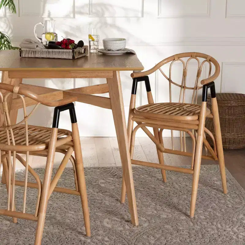 Tabouret de bar en rotin hauteur comptoir marron/noir naturel : Bohème fait main