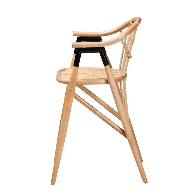 Tabouret de bar en rotin hauteur comptoir marron/noir naturel : Bohème fait main