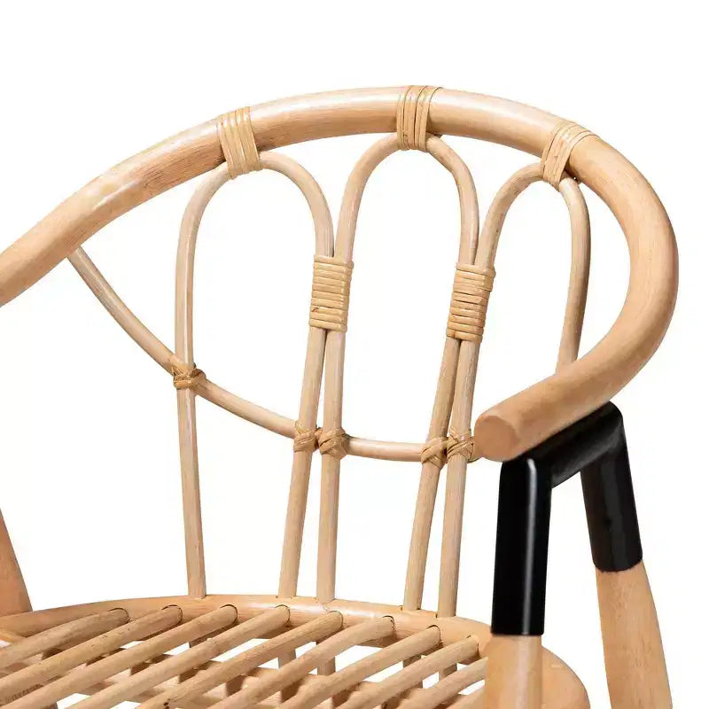 Tabouret de bar en rotin hauteur comptoir marron/noir naturel : Bohème fait main