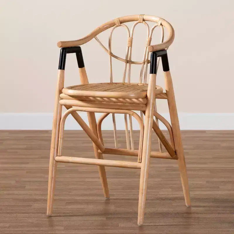 Tabouret de bar en rotin hauteur comptoir marron/noir naturel : Bohème fait main