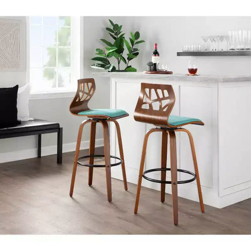 Tabourets de bar Noyer/Noir/Sarcelle Pivotants Rembourrés Bois Style Mid-Century Modern