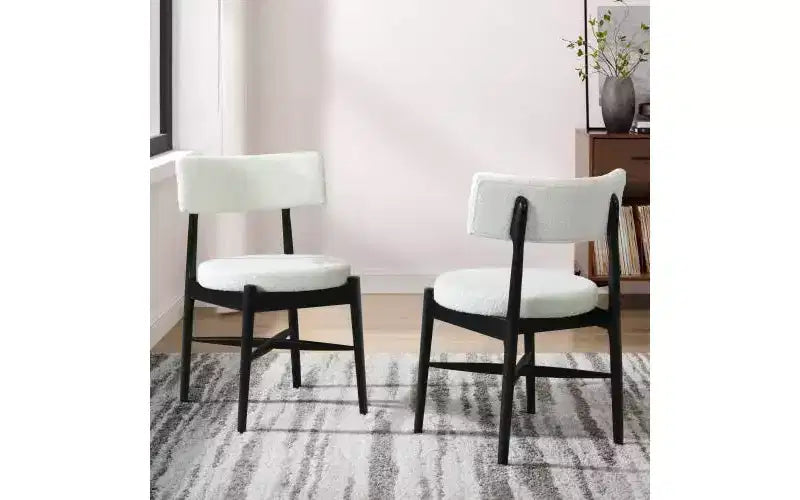 Chaises de salle à manger modernes en bois d'hévéa et mélange de lin - Beige/Noir