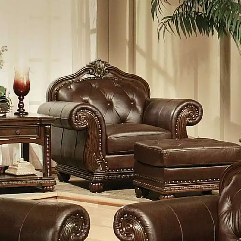 Fauteuil d'appoint en cuir grainé expresso/cerise