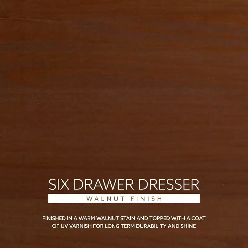 Commode à 6 tiroirs en noyer, bois massif, style Mid-Century Modern : Rangement de chambre