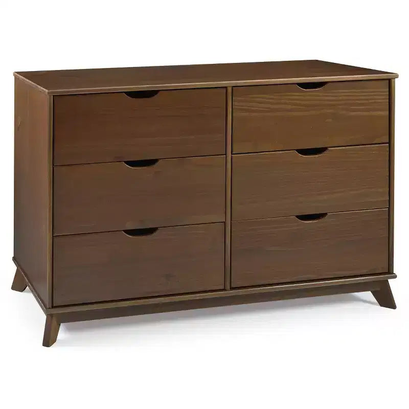 Commode à 6 tiroirs en noyer, bois massif, style Mid-Century Modern : Rangement de chambre