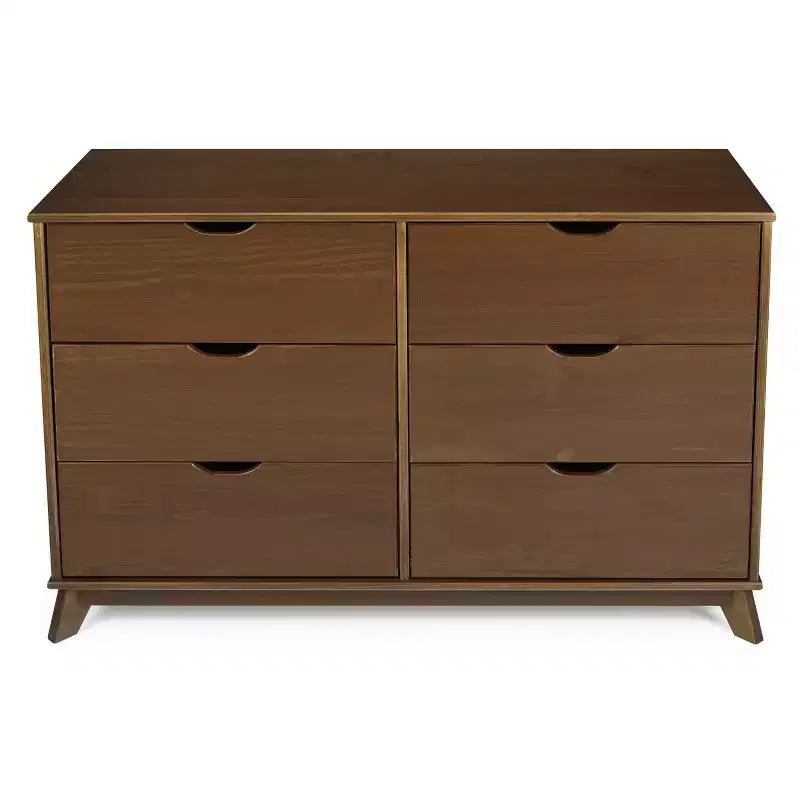 Commode à 6 tiroirs en noyer, bois massif, style Mid-Century Modern : Rangement de chambre