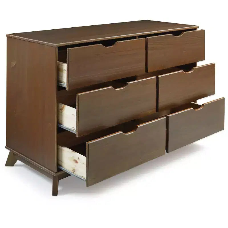 Commode à 6 tiroirs en noyer, bois massif, style Mid-Century Modern : Rangement de chambre