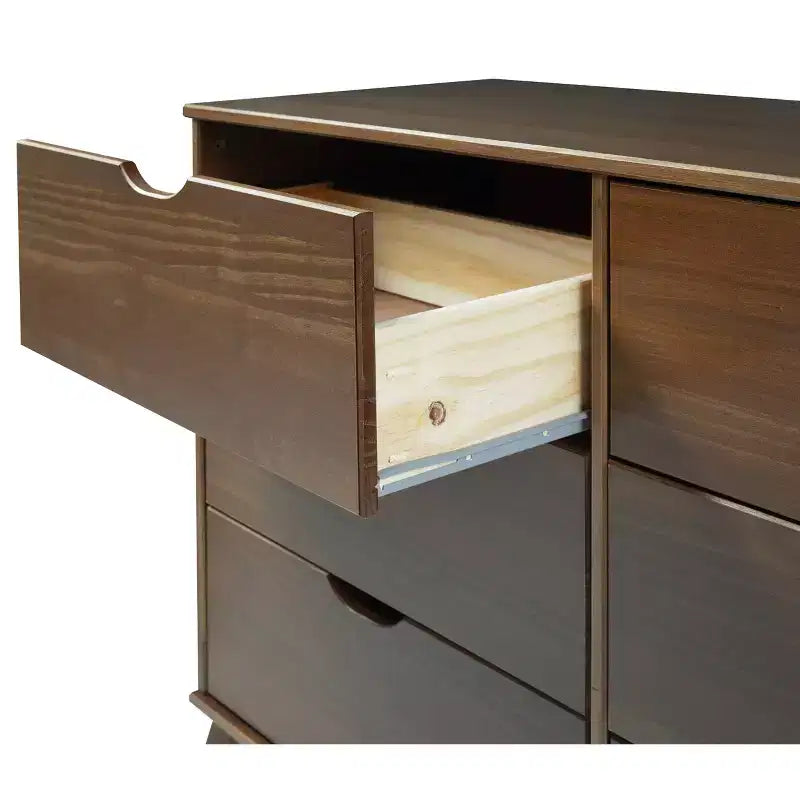 Commode à 6 tiroirs en noyer, bois massif, style Mid-Century Modern : Rangement de chambre
