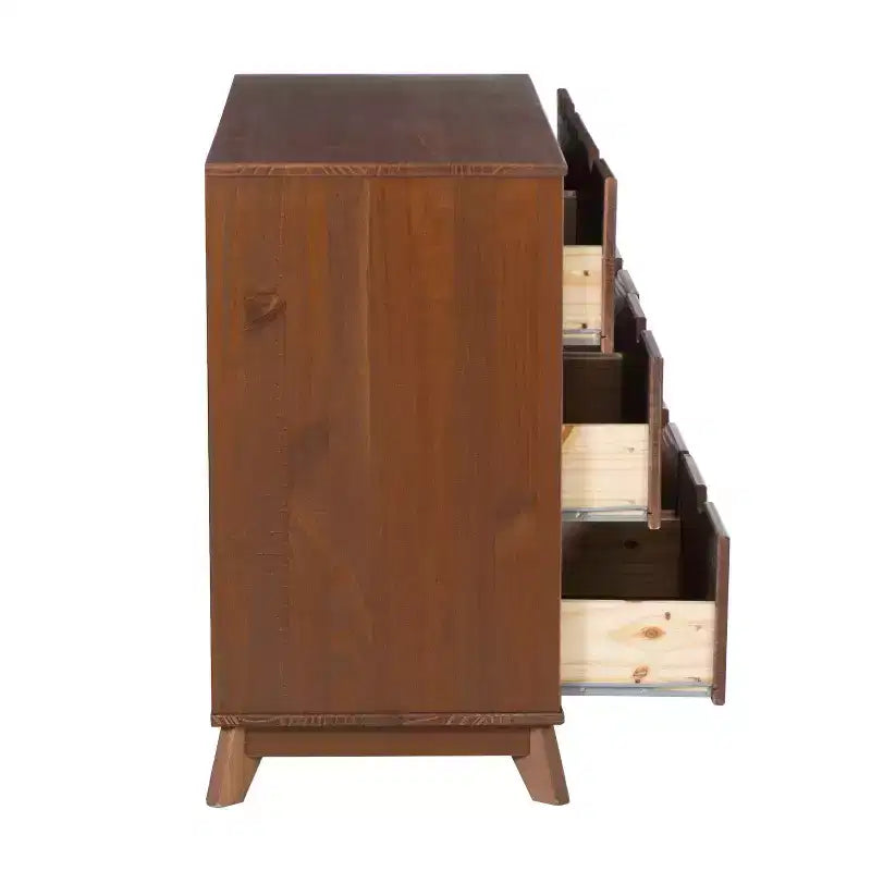 Commode à 6 tiroirs en noyer, bois massif, style Mid-Century Modern : Rangement de chambre