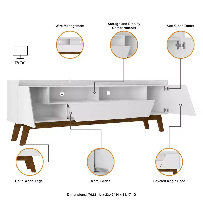 Meuble TV 4 étagères Mid-Century Modern Meuble console multimédia