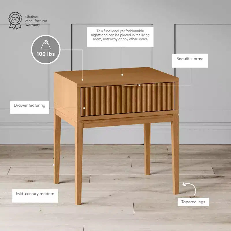 Table d'appoint cannelée en bois de style bohème avec tiroir marron