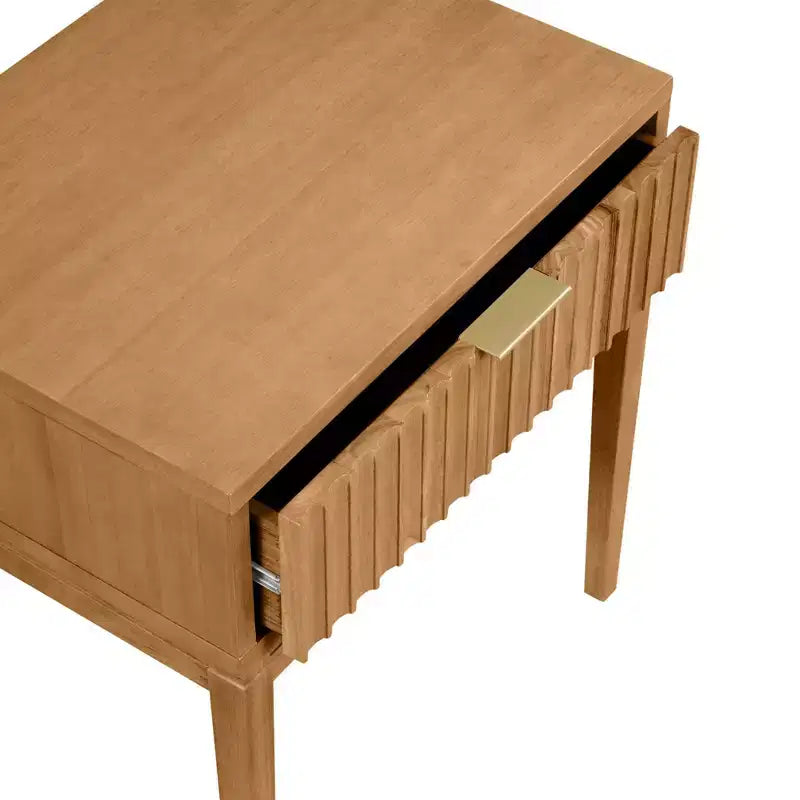 Table d'appoint cannelée en bois de style bohème avec tiroir marron