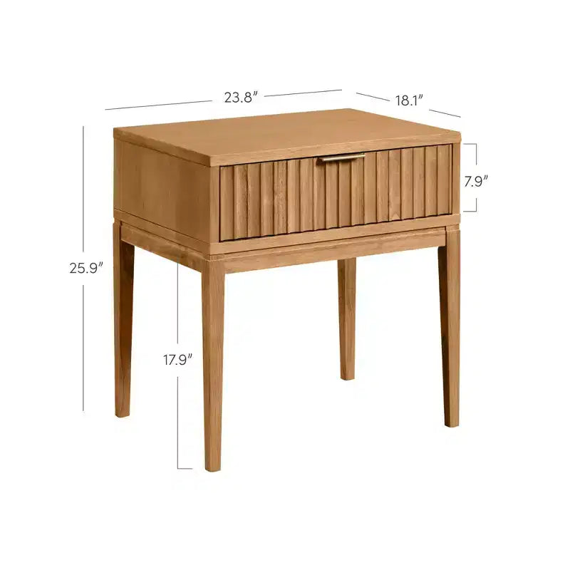Table d'appoint cannelée en bois de style bohème avec tiroir marron