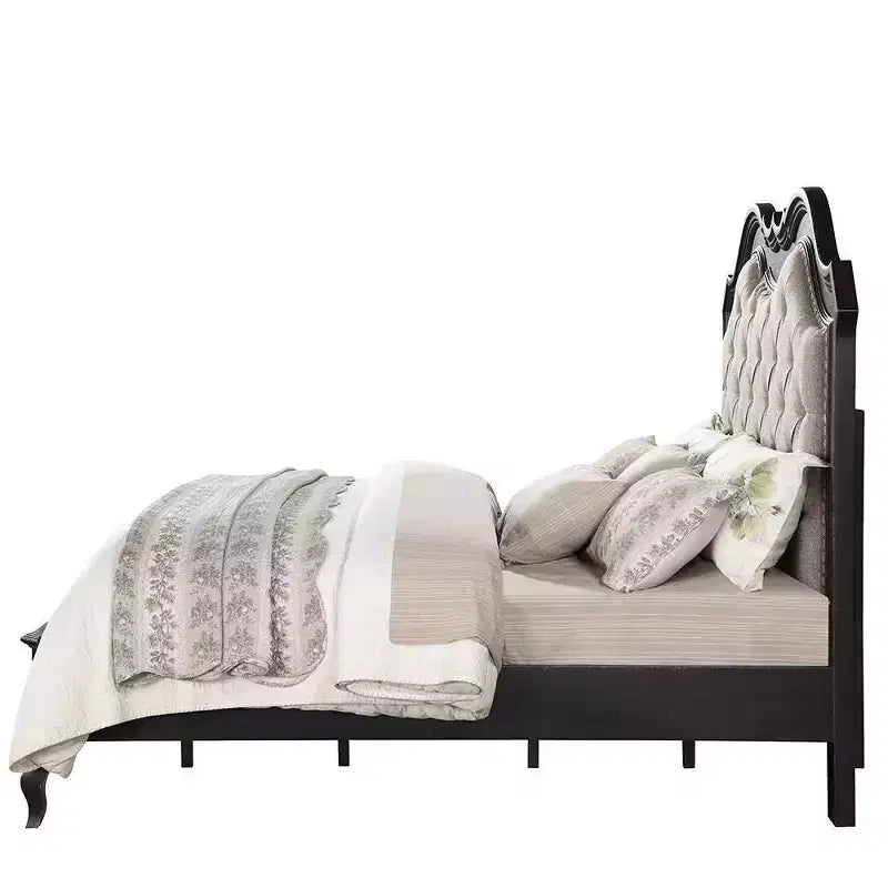 Lit King Size Tête de Lit Capitonnée avec Clous Décoratifs