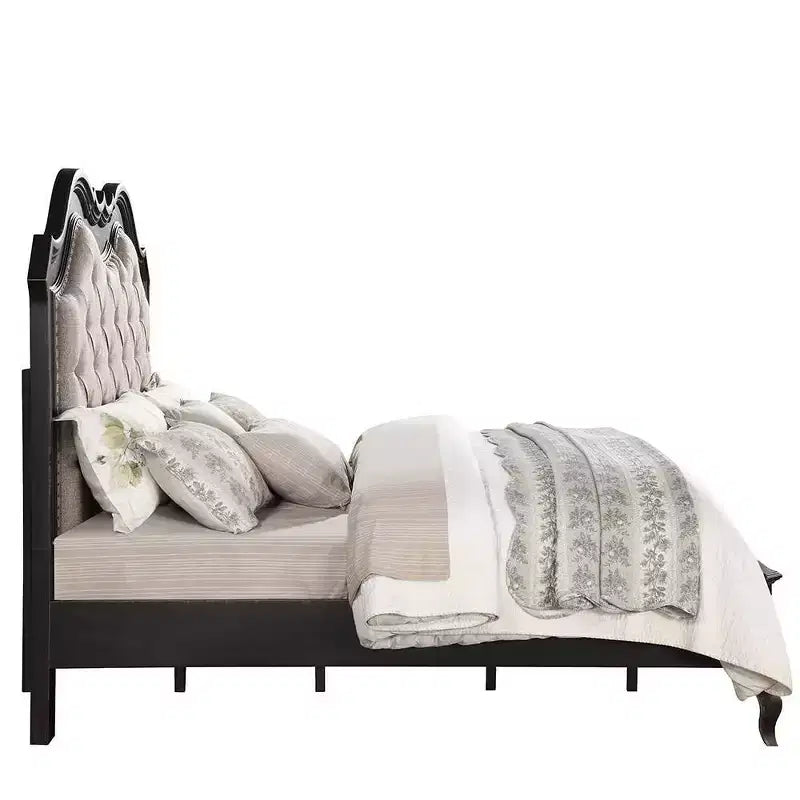 Lit King Size Tête de Lit Capitonnée avec Clous Décoratifs