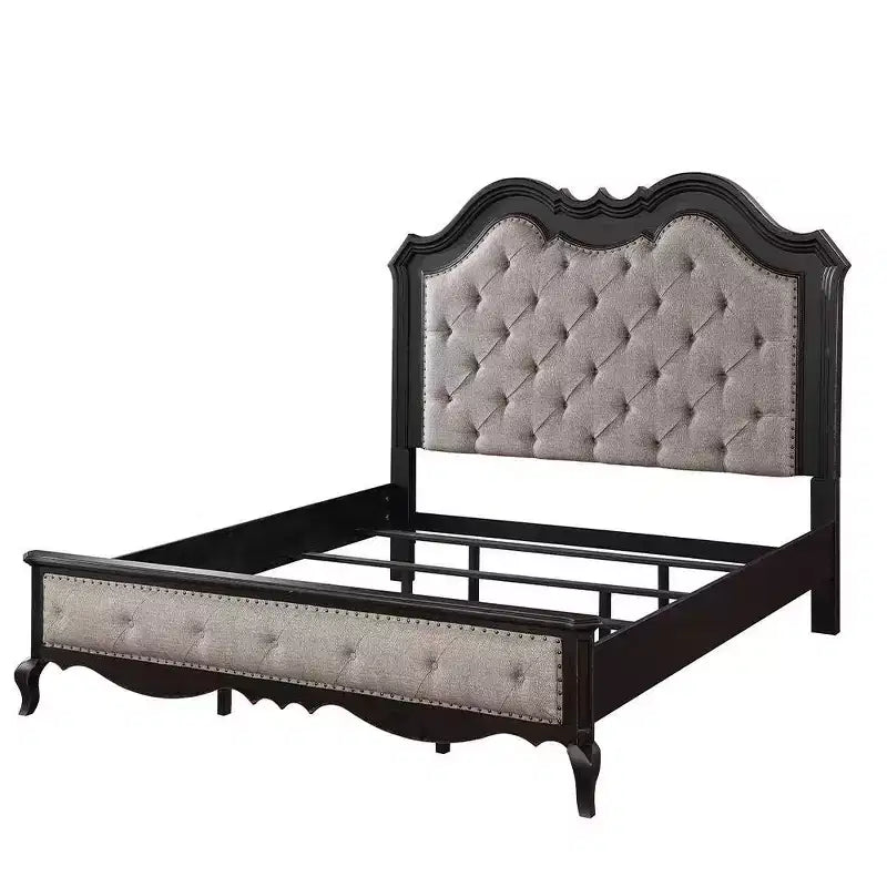 Lit King Size Tête de Lit Capitonnée avec Clous Décoratifs