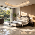 Lit King Size Tête de Lit Capitonnée avec Clous Décoratifs
