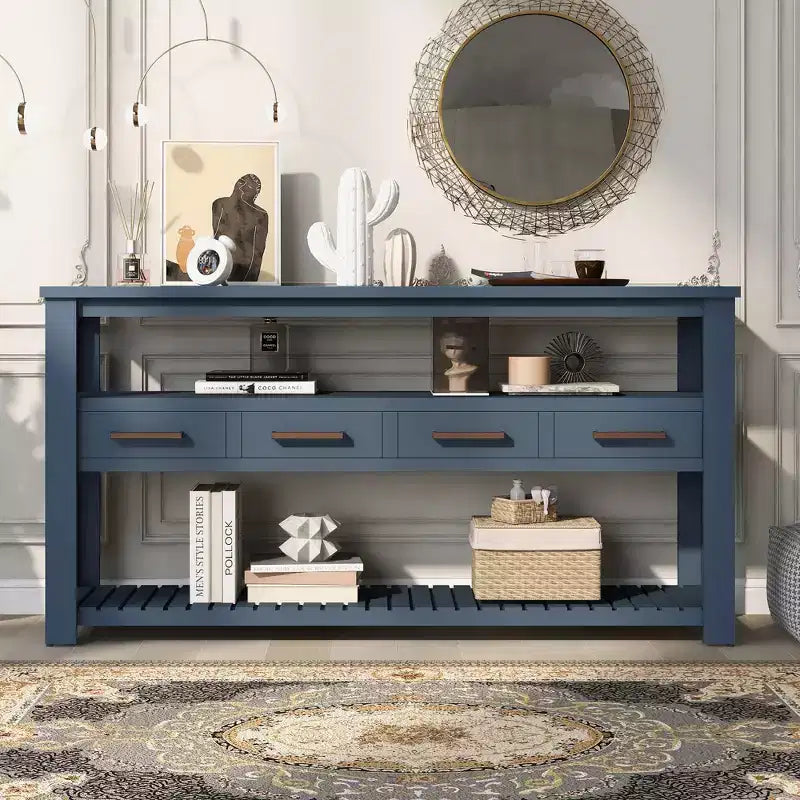 62.2'' Modern Console Table Sofa Table for Living Room with 4 Drawers and 2 Shelves - ModernLuxe