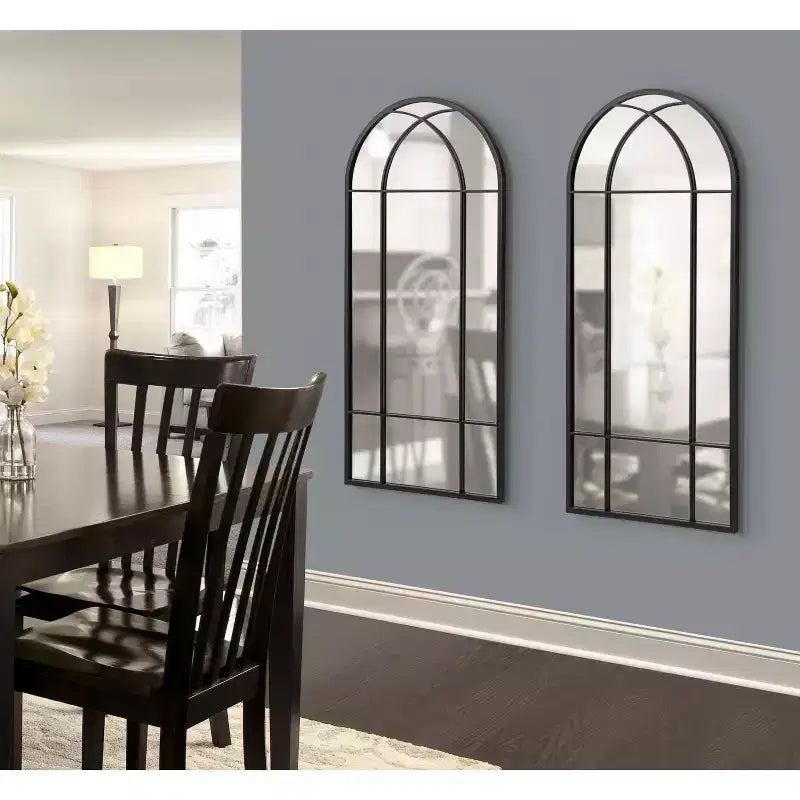 Miroir de fenêtre en métal cintré noir