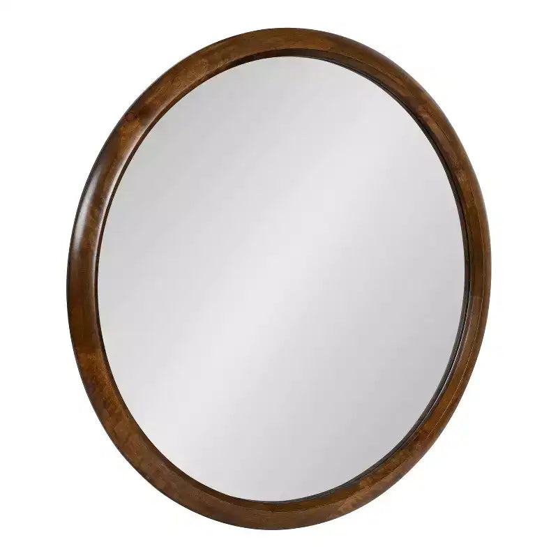 Kate and Laurel Pao Curved Framed Wood Wall Mirror 28 Diameter Walnut Brown