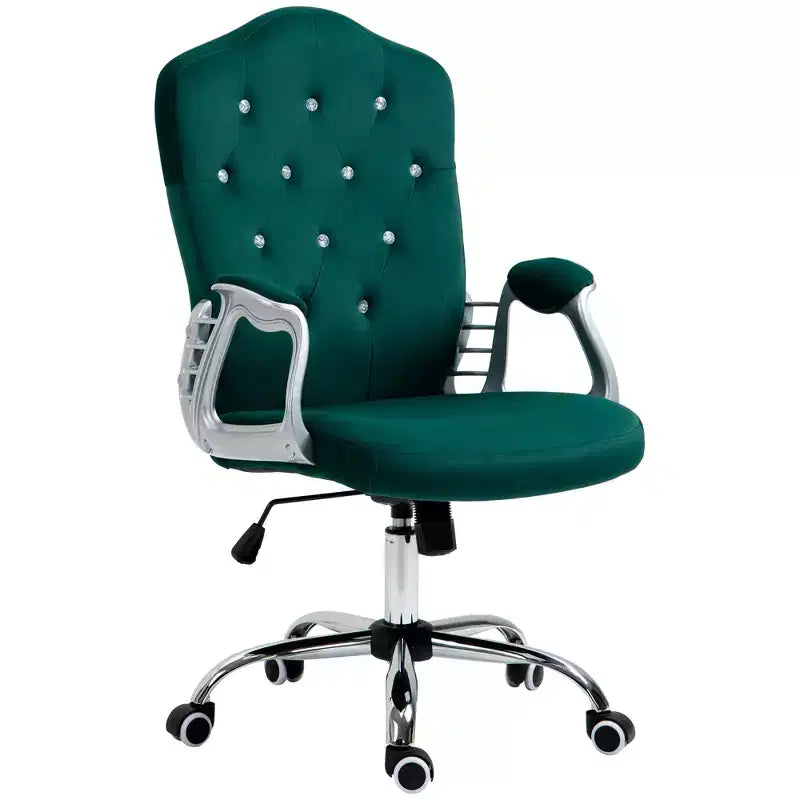 Vinsetto Home Office Chair Velvet Computer Chair Button Tufted Desk Chair with Swivel Wheels Adjustable Height and Tilt Function