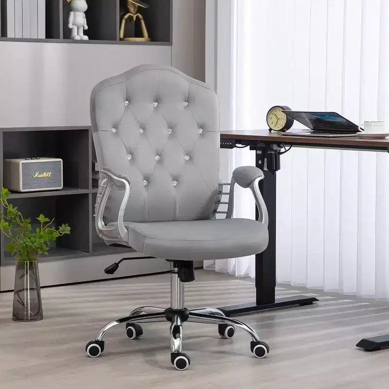 Chaise de bureau à domicile en velours avec capitonnage et boutons