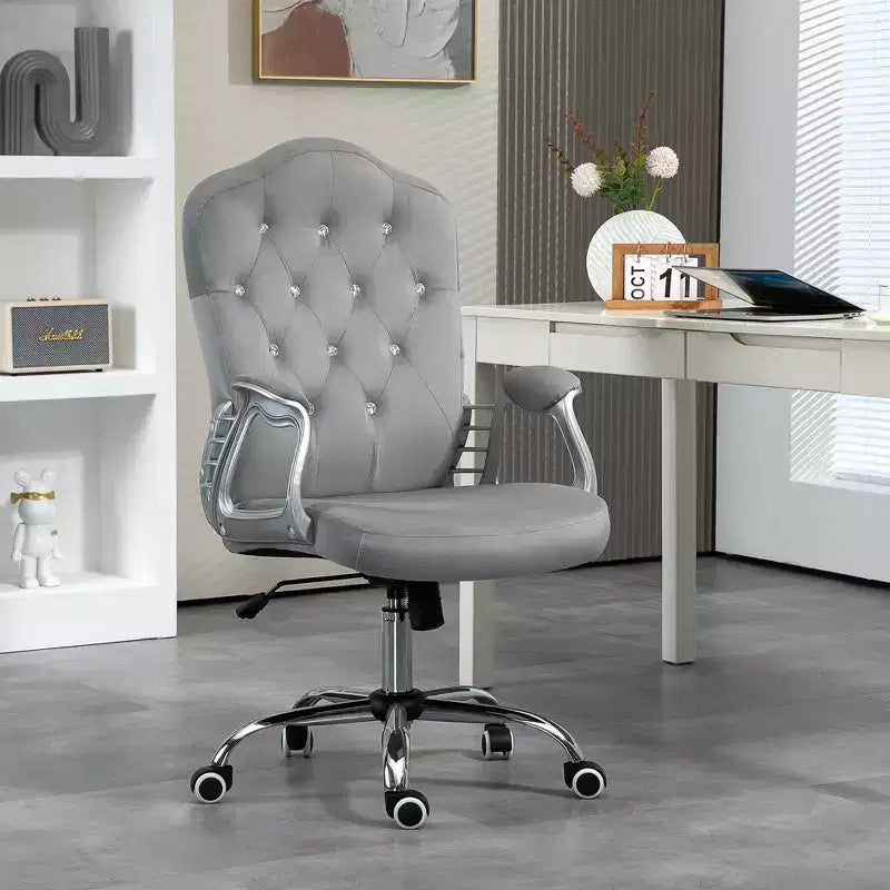 Chaise de bureau à domicile en velours avec capitonnage et boutons