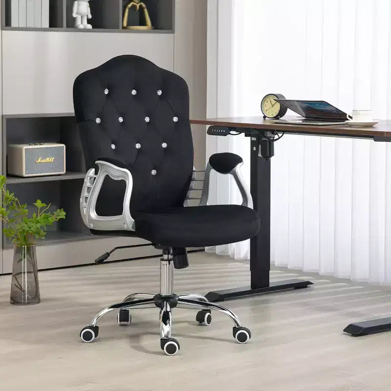 Chaise de bureau à domicile en velours avec capitonnage et boutons