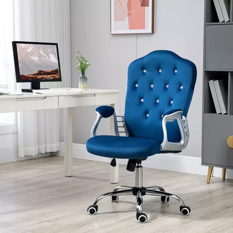 Chaise de bureau à domicile en velours avec capitonnage et boutons