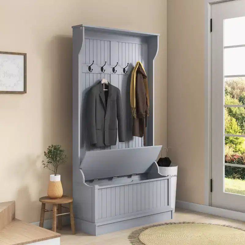 Banc de rangement et portemanteau 3-en-1 avec patère