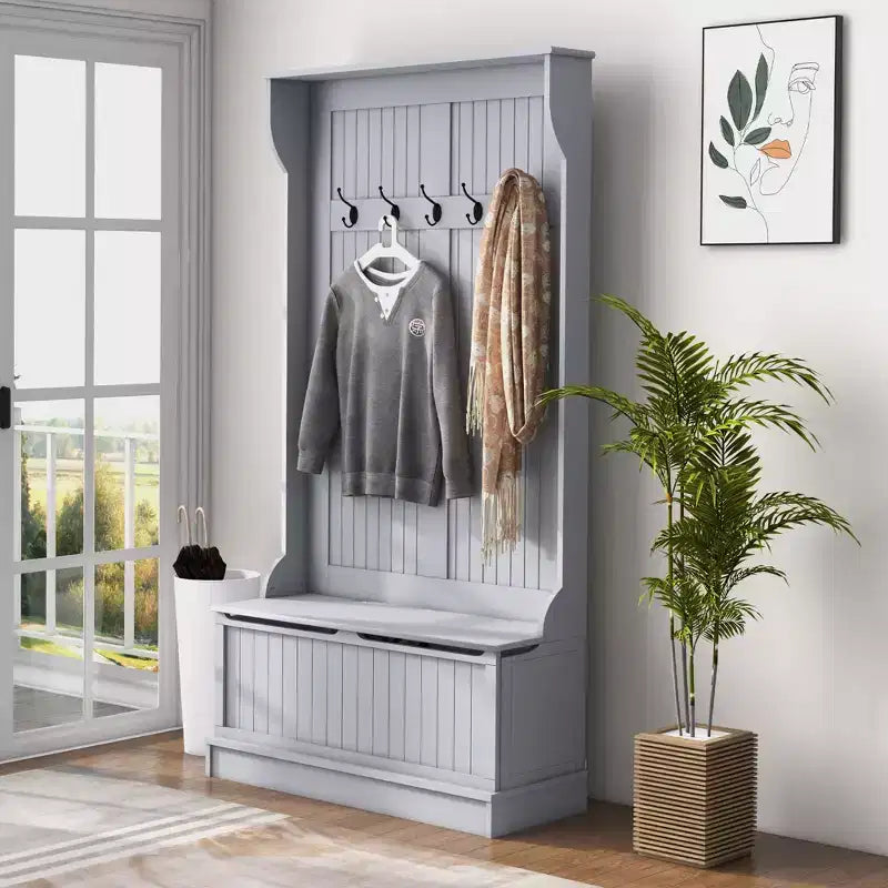Banc de rangement et portemanteau 3-en-1 avec patère