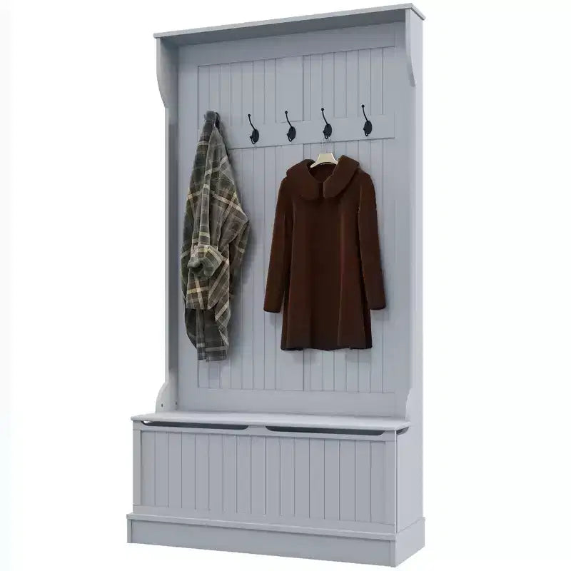 Banc de rangement et portemanteau 3-en-1 avec patère