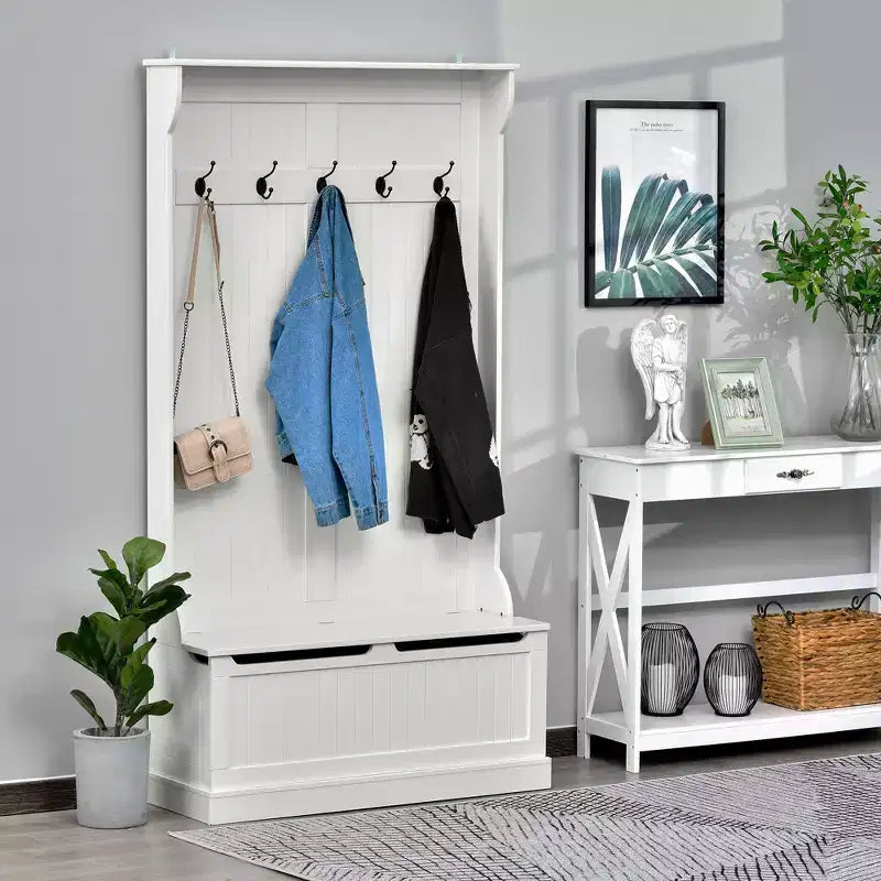 Banc de rangement et portemanteau 3-en-1 avec patère