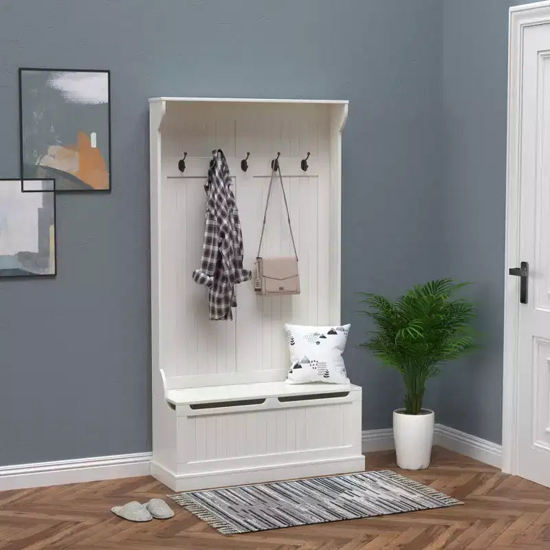 Banc de rangement et portemanteau 3-en-1 avec patère
