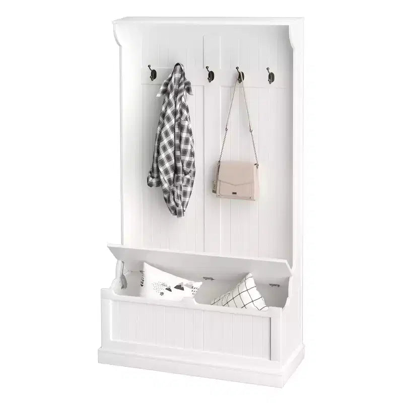 Banc de rangement et portemanteau 3-en-1 avec patère