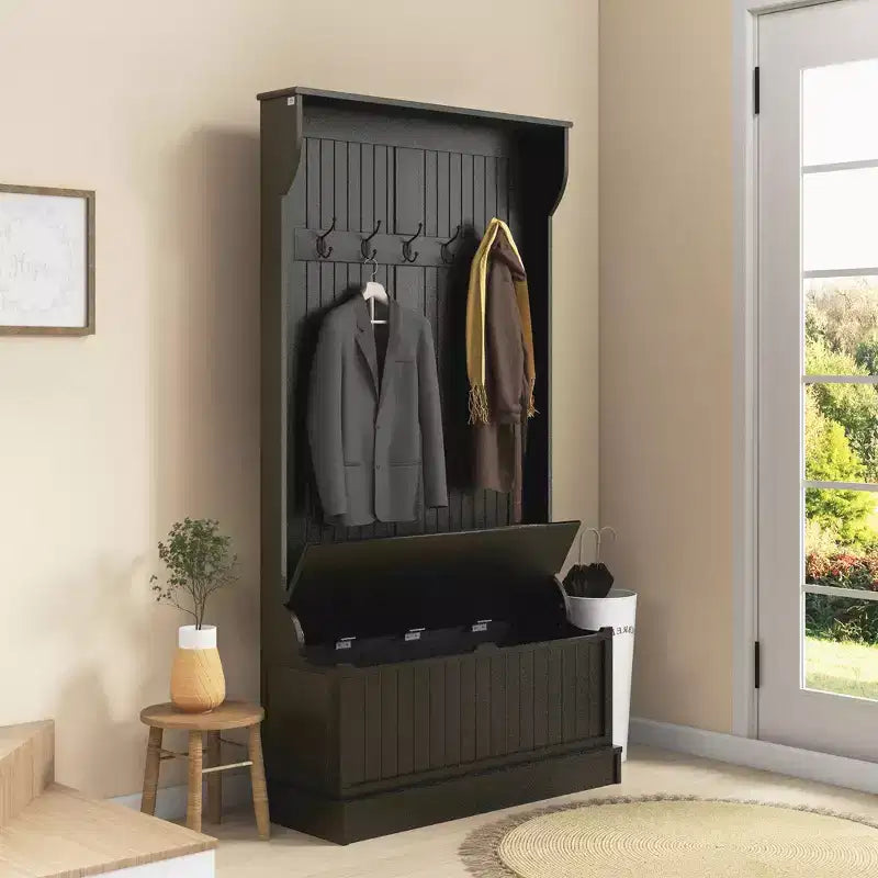 Banc de rangement et portemanteau 3-en-1 avec patère