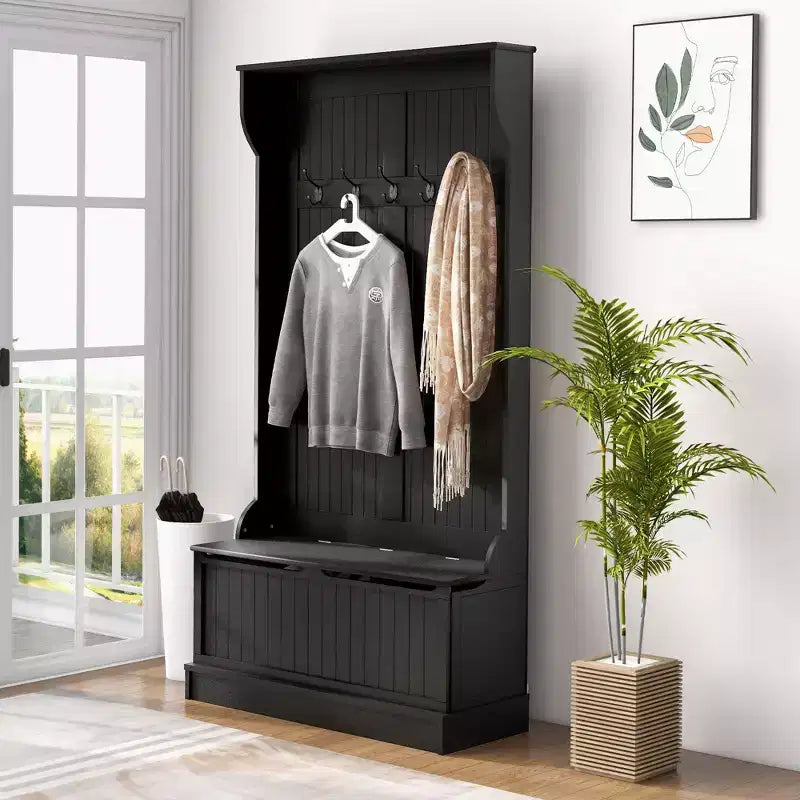 Banc de rangement et portemanteau 3-en-1 avec patère
