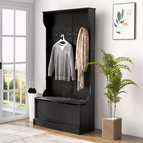 Banc de rangement et portemanteau 3-en-1 avec patère