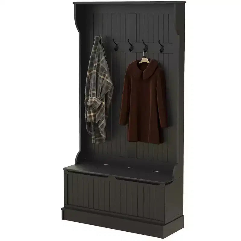 Banc de rangement et portemanteau 3-en-1 avec patère