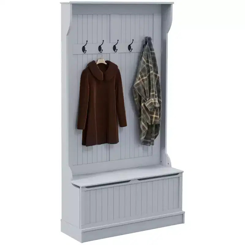 Banc de rangement et portemanteau 3-en-1 avec patère
