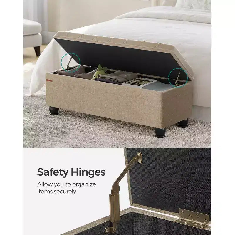 Banc Ottoman de Rangement Long, Tabouret de Bout de Lit avec Rangement, Capacité de Charge Solide