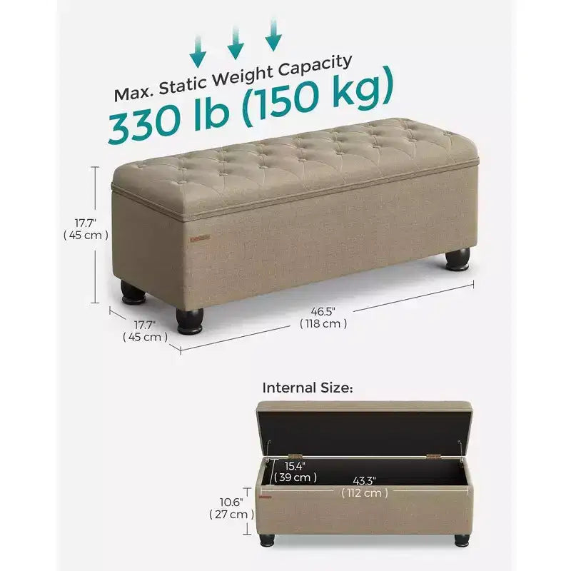 Banc Ottoman de Rangement Long, Tabouret de Bout de Lit avec Rangement, Capacité de Charge Solide