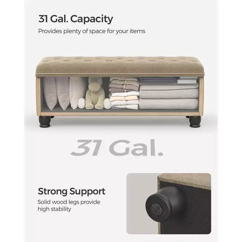 Banc Ottoman de Rangement Long, Tabouret de Bout de Lit avec Rangement, Capacité de Charge Solide
