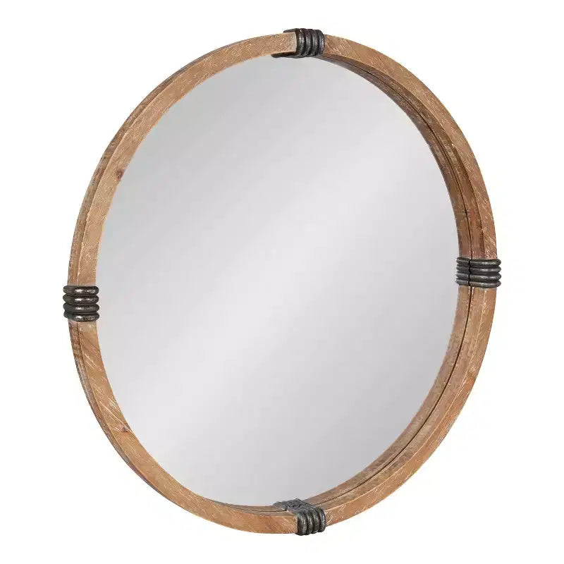 Kate and Laurel Stockport Framed Round Mirror 28 Diameter Natural