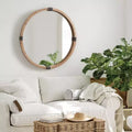 Miroir rond encadré en bois naturel
