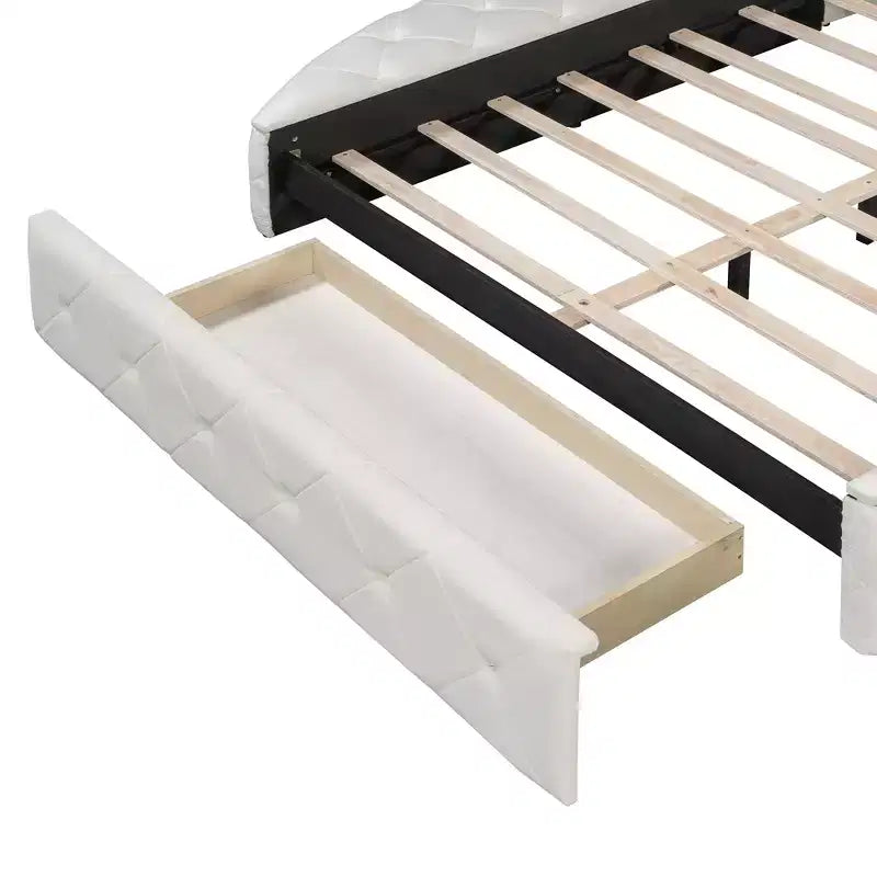 Lit plateforme de rangement capitonné avec tête de lit à oreilles